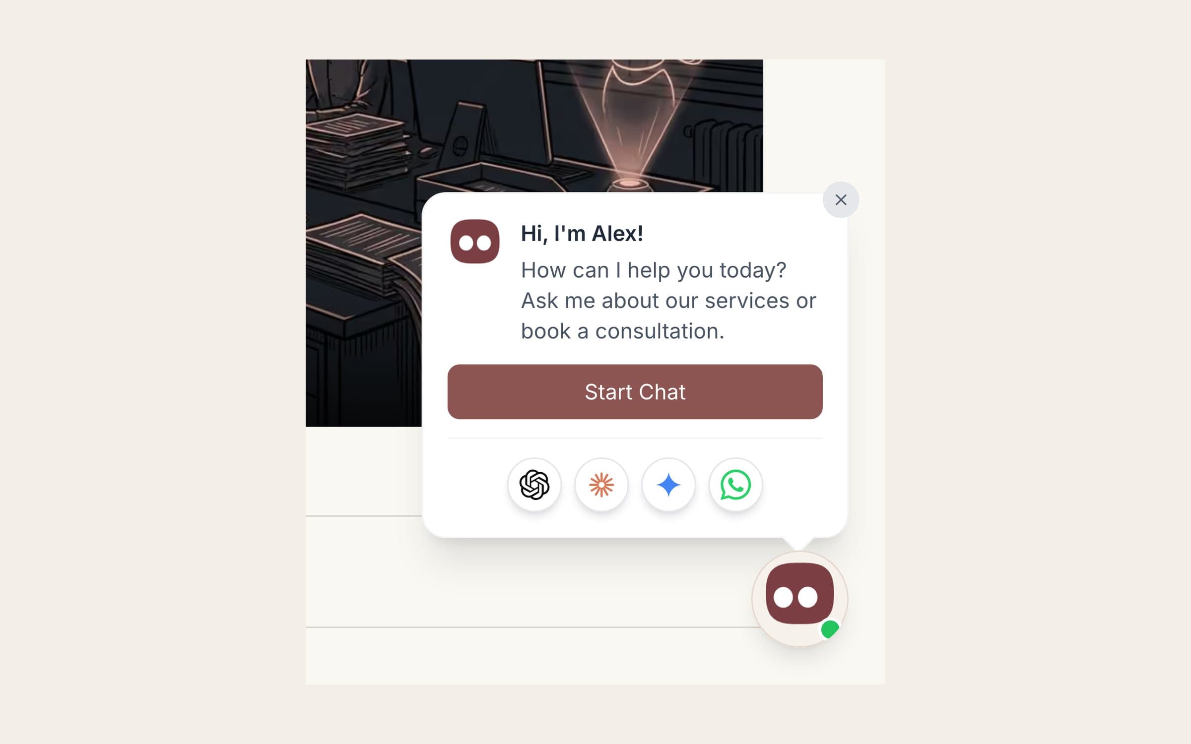 The Alex button and the Ask-AI shortcuts in the corner of a KMCP page.