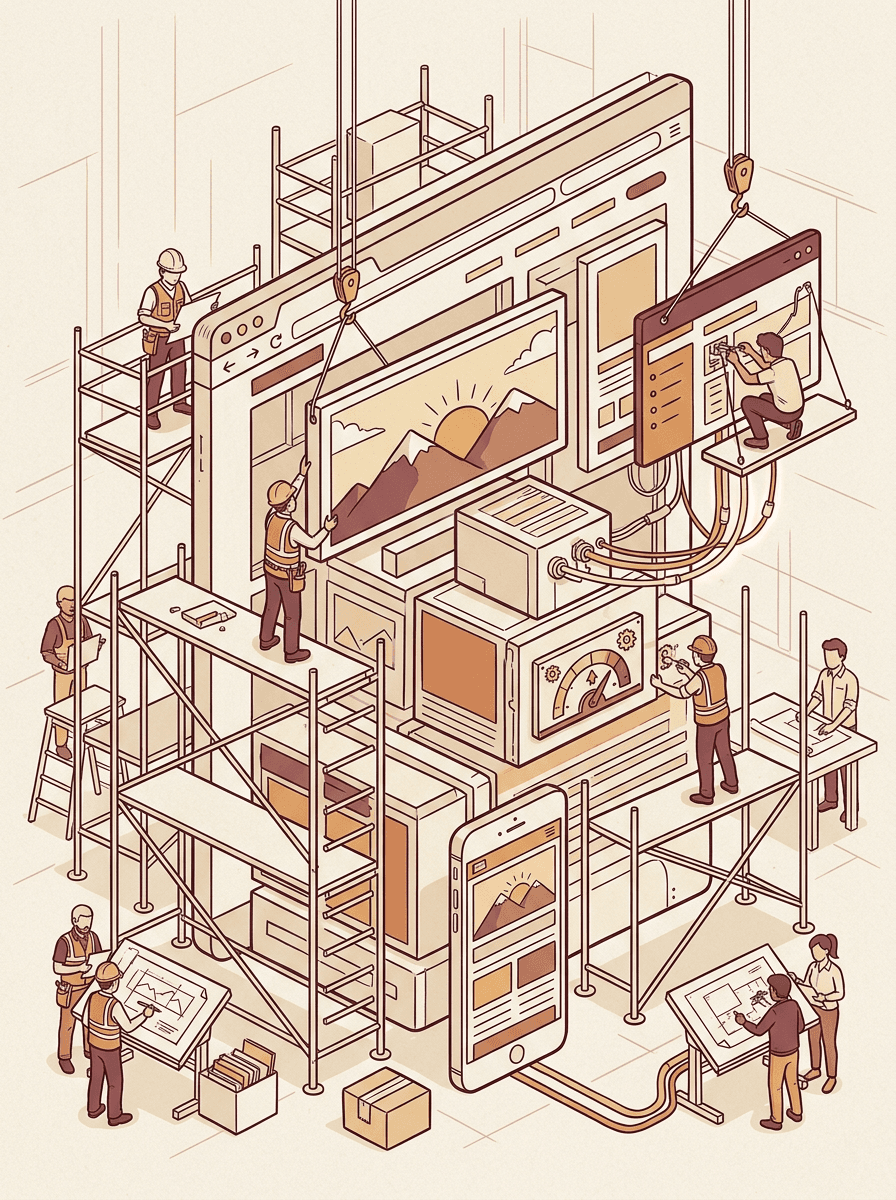 Illustration of a website and its connected digital services